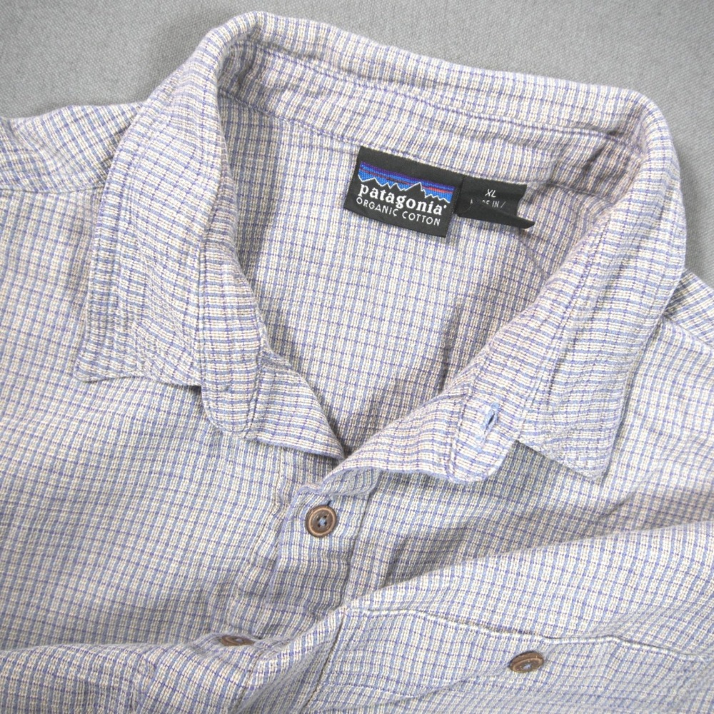 VTG 90s Patagonia Knit Micro Check Short Sleeve Men Pullover Pocket Shirt XL